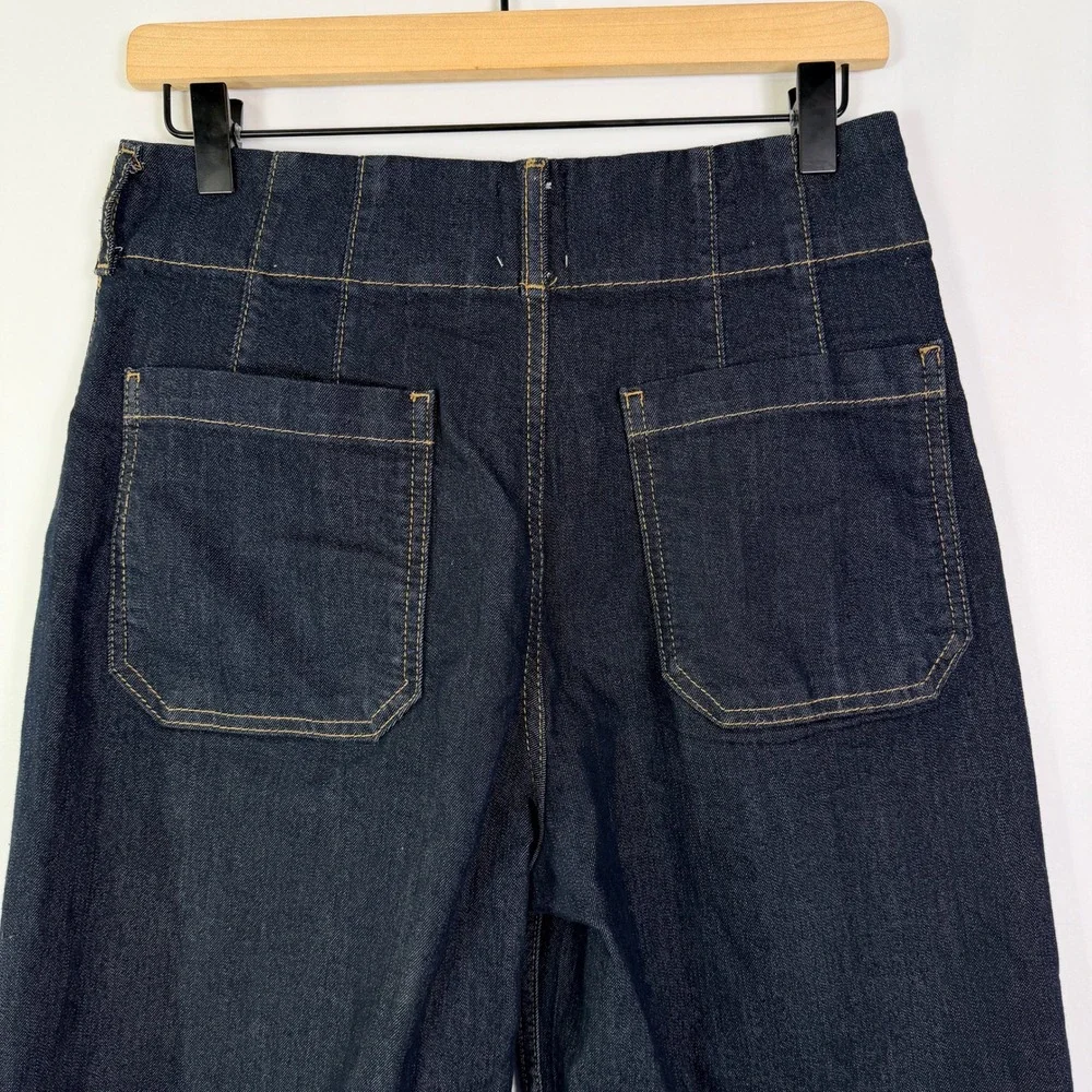 Maeve High Waisted Wide Leg Patch Pocket Denim Jeans Dark Wash Retro Style - Picture 2 of 10